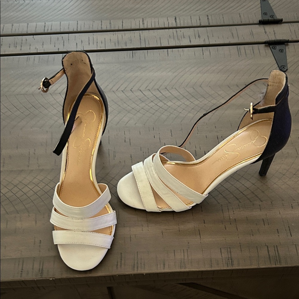Jessica Simpson Black and White Strappy Heels